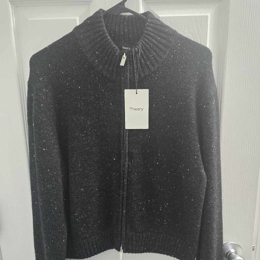 Mock Zip Cardi in Charcoal by Theory